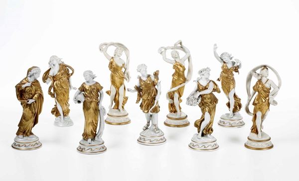 Nove figurine Doccia, Manifattura Richard Ginori e Rudolstadt (Turingia), XX secolo