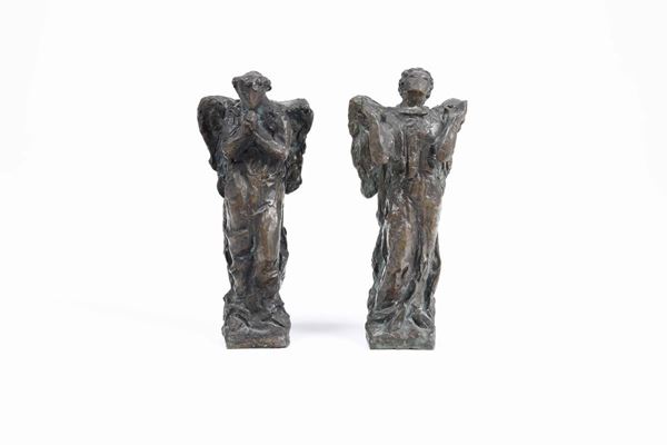 Coppia di angeli in bronzo firmati A.Spallarossa