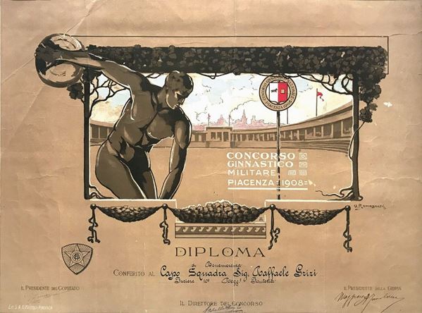 Ottorino Romagnosi (1881 - 1940) CONCORSO GINNASTICO MILITARE / PIACENZA 1908