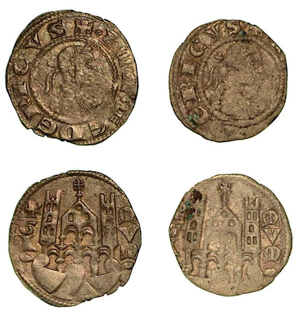 BERGAMO. Comune, a nome di Federico II (1194-1250). Lotto di due esemplari. Denaro planeto, anni 1265-1270.