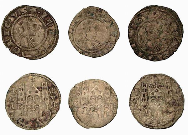 BERGAMO. Comune, a nome di Federico II (1194-1250). Lotto di tre esemplari. Denaro planeto, anni 1265-1270.