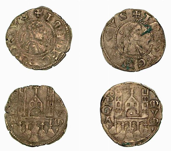 BERGAMO. Comune, a nome di Federico II (1194-1250). Lotto di due esemplari. Denaro planeto, anni 1282-1290.