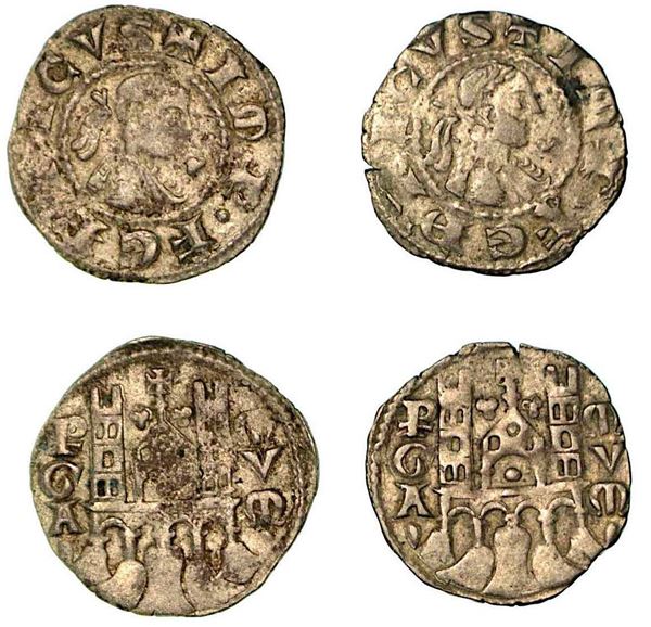 BERGAMO. Comune, a nome di Federico II (1194-1250). Lotto di due esemplari. Denaro planeto, anni 1282-1290.