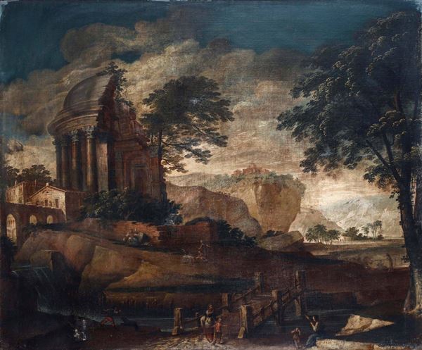 Vincenzo Martinelli (Bologna 1737-1807), attribuiti a Paesaggi con architetture classiche e figure