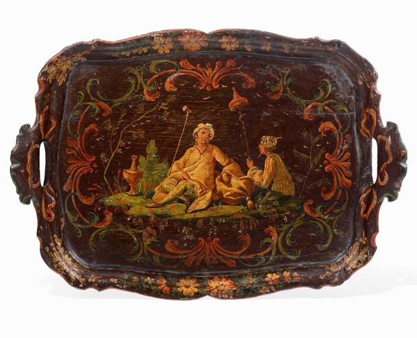 Vassoio  Legno sagomato, dipinto, dorato e laccato Arte veneziana del XVIII secolo