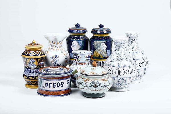  Sette maioliche riprese da importanti opere conservate al Museo Internazionale delle Ceramiche in Faenza Faenza, Bottega Gatti, ultimo quarto del XX secolo