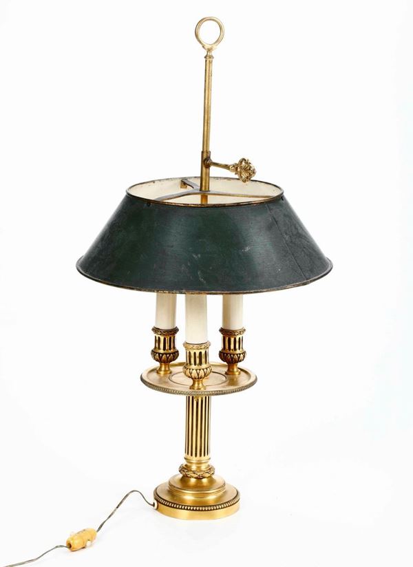 Lampada bouillotte in bronzo dorato e metallo dipinto, XIX secolo