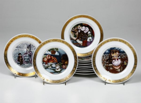 Dodici piatti “The Hans Christian Andersen Plates” Copenaghen, Manifattura Royal Copenhagen Denmark, 1975 - 1979