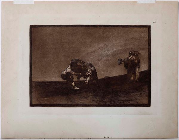 Francisco Goya - Goya Francisco  (Fuendetodos, 1746 – Bordeaux, 1828) El Mismo vuelca un toro en la plaza de Madrid