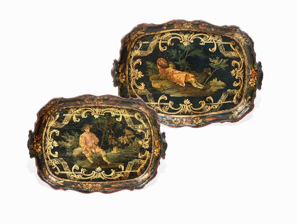 Coppia di vassoi Legno sagomato, dipinto, dorato e laccato Arte veneziana del XVIII secolo