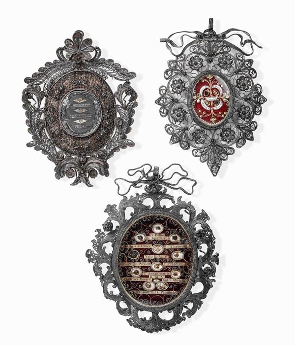 Tre pendenti Filigrana d'argento Arte italiana del XVIII secolo