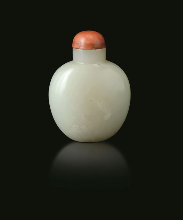 Snuff bottle in giada bianca, Cina, Dinastia Qing, XIX secolo