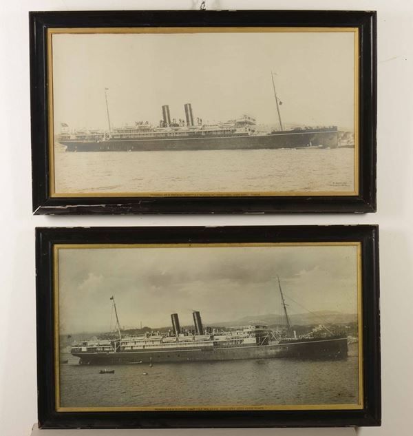 Lotto di 5 fotografie di navi in cornice. Due di Felix Giuglard