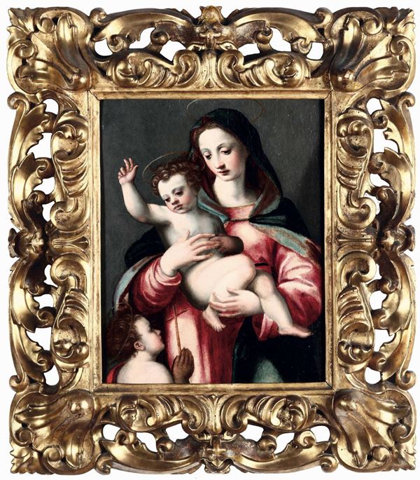 Scuola toscana del XVI secolo Madonna con Bambino e San Giovannino
