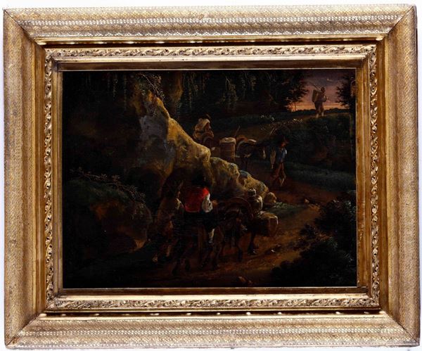 Nicolaes Ficke - Paesaggio con viandanti e contadini