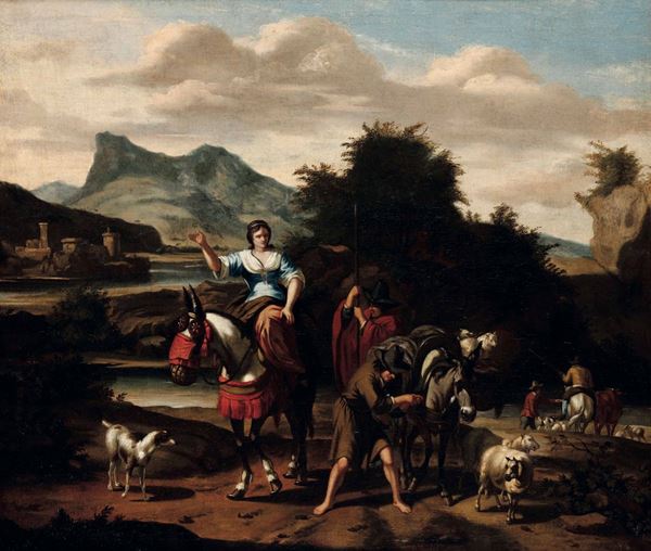Johannes van der Bent - Paesaggio con pastori e viandanti