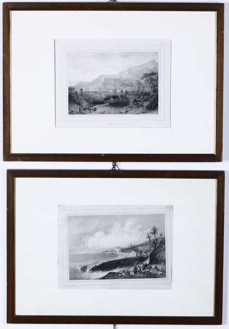 Due stampe raffiguranti vedute di Ventimiglia e Bordighera tratte da Chapuy  - Auction Antiques | Time Auction - Cambi Casa d'Aste