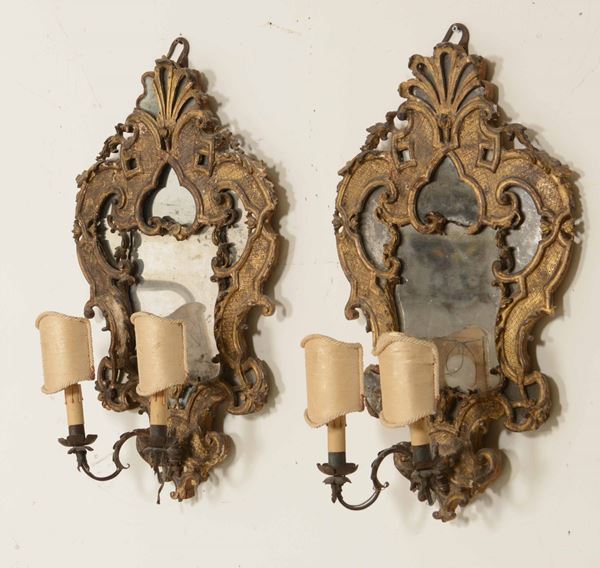 Coppia specchierine in legno intagliato, XVIII-XIX Secolo