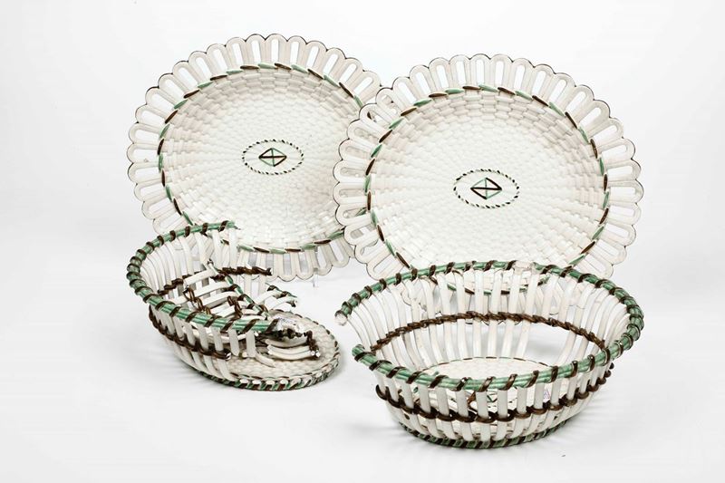 Coppia di cestini in terraglia Wedgewood, XIX secolo<BR>  - Auction Majolica, Porcelain and Glass | Cambi Time - Cambi Casa d'Aste
