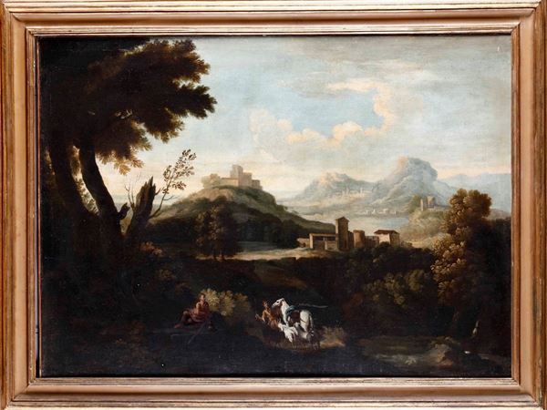Scuola genovese del XVIII secolo Paesaggio con figure