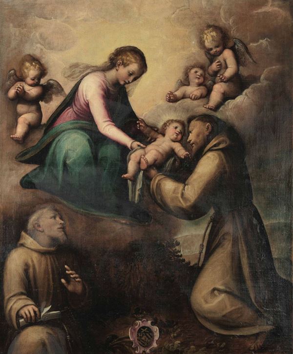 Guglielmo Caccia detto il Moncalvo (Montabone 1568 - Moncalvo 1625) Madonna con Bambino e santi francescani