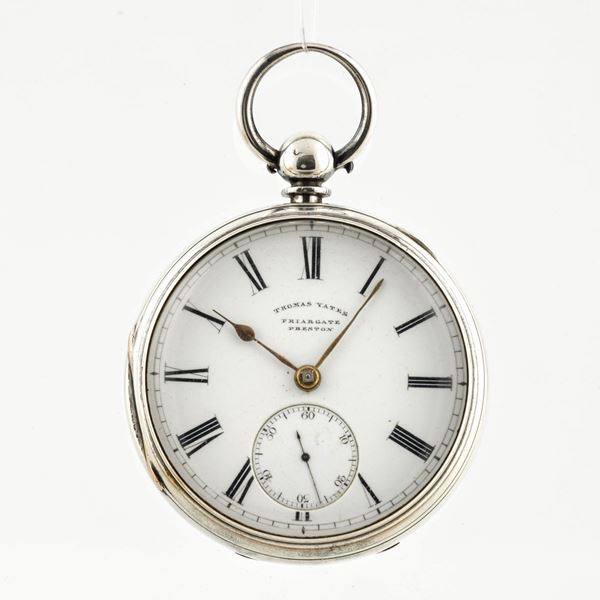 Orologio da tasca inglese in argento con scappamento ad ancora e conoide, circa 1870