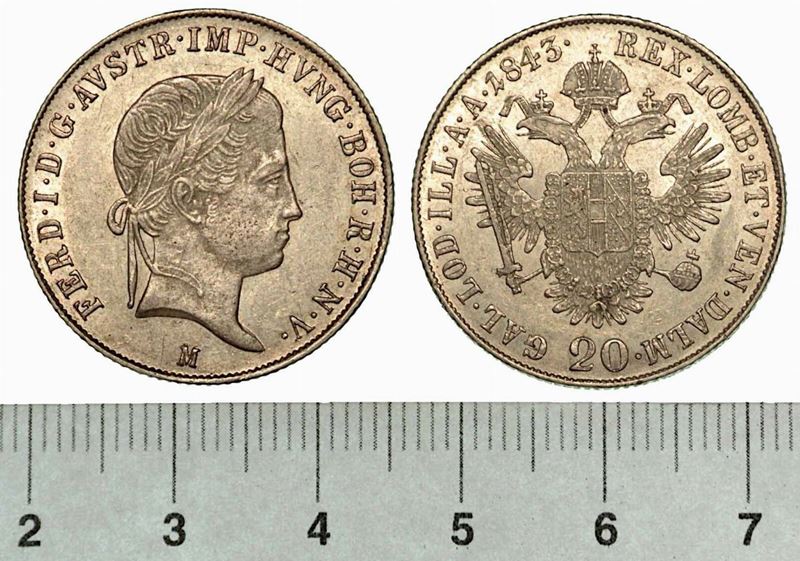 MILANO. FERDINANDO I, 1835-1848. 20 Kreuzer 1843.  - Auction Numismatics - Cambi  [..]