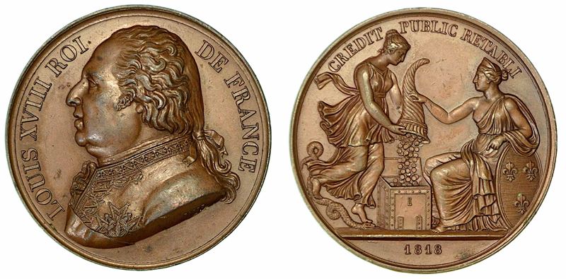 LUIGI XVIII, 1814-1824. RIDUZIONE DEL CREDITO PUBBLICO. Medaglia in bronzo 1818.  [..]