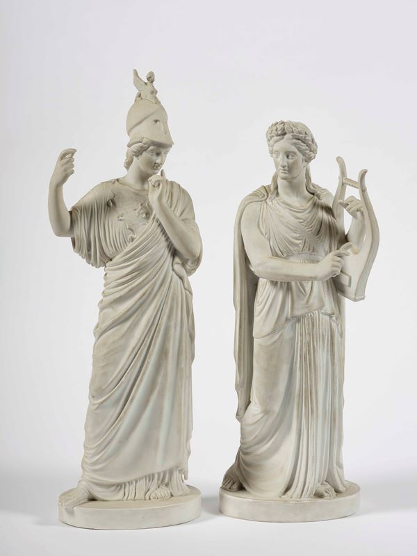 Coppia di grandi sculture, Atena e Apollo da Vilhelm Bissen, Danimarca, Manifattura Royal Copenaghen, seconda metà del XIX secolo