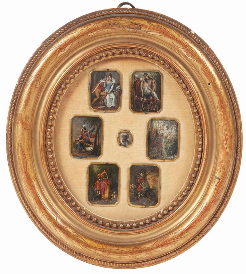 Gruppo di sette miniature. XIX secolo  - Asta Palazzo Loschi Zileri dal Verme - Cambi Casa d'Aste