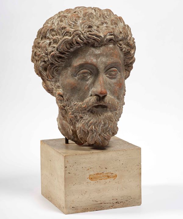 Testa dell'Imperatore Marco Aurelio in terracotta.Plasticatore italiano, probabile XVI-XVII secolo