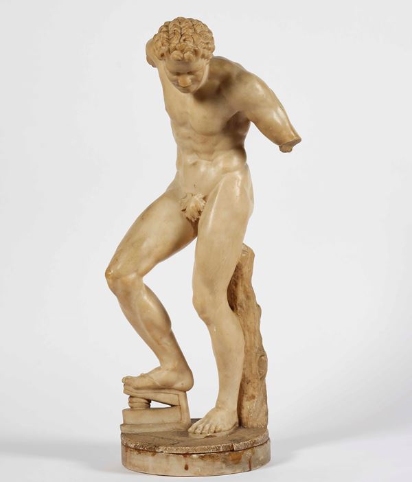 Fauno danzante (Fauno Medici). Alabastro. Arte del XIX secolo. Firma incisa Abel