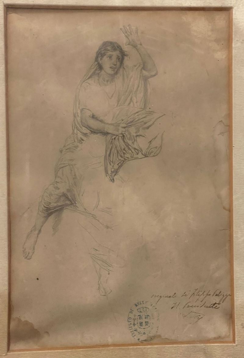 Filippo Palizzi a firma di : Figura femminile  - matita su carta - Auction 19th and 20th Century Paintings | Timed Auction - Cambi Casa d'Aste