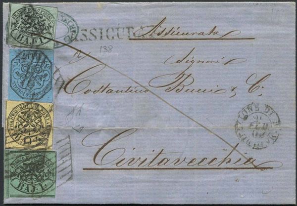 STATO PONTIFICIO. ASSICURATA DA ROMA PER CIVITAVECCHIA DEL 26 FEBBRAIO 1862.