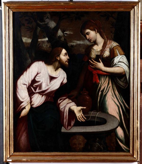 Scuola del XVII secolo Cristo e la Samaritana al pozzo