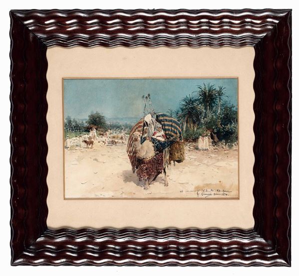 Gustavo Simoni - Veduta orientalista con cammello, 1894