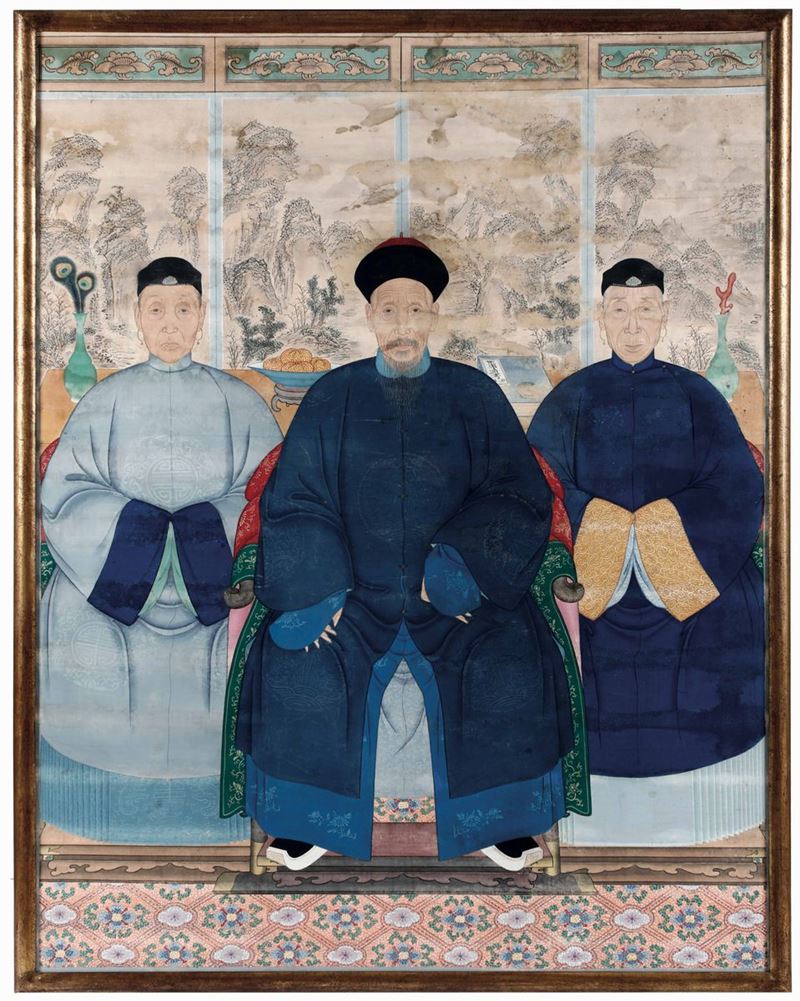 Dipinto su seta raffigurante dignitari, Cina, XIX secolo  - Asta Dimore Italiane - I - Cambi Casa d'Aste