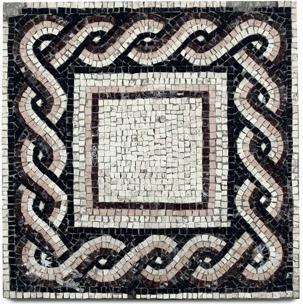 Piano in mosaico di marmi con tessere policrome di gusto archeologico