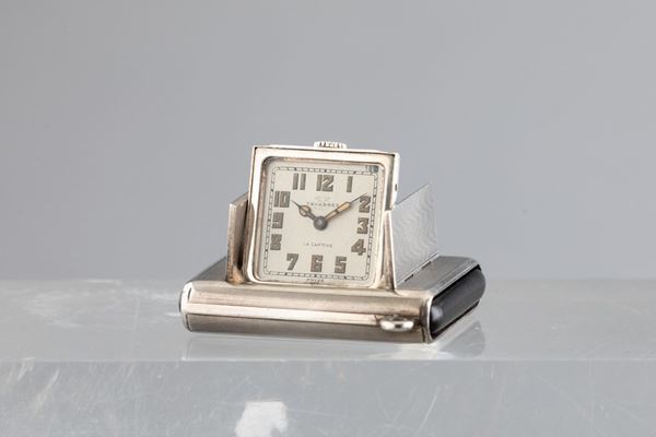 TAVANNES - La Captive orologio da viaggio a carica manuale in argento 925 con numeri arabi e lancette luminose