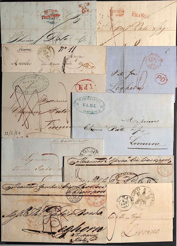 1850/1862, Antichi Stati Italiani, 22 lettere non affrancate e con segni di tassa in arrivo.