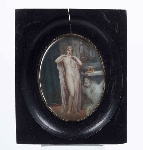 Miniatura raffigurante nudo femminile, firmata Frapié