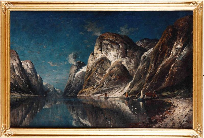 J. Rollin Paesaggio montano con lago  - olio su tela - Auction 19th and 20th Century Paintings | Timed Auction - Cambi Casa d'Aste
