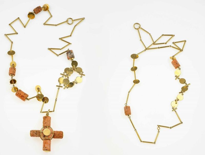 Pair of coral and gold chains  - Auction Fine Jewels - Cambi Casa d'Aste