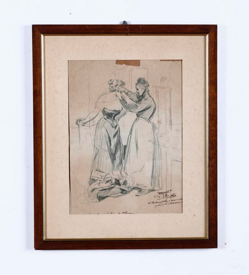 Gennaro D'Amato (1857 - 1947) Due fanciulle  - disegno - Asta Dipinti del XIX e XX secolo | Cambi Time - Cambi Casa d'Aste