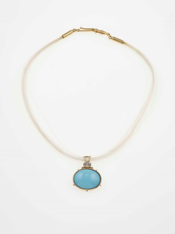 Turquoise, diamond and gold necklace. Signed Cirio, Torino