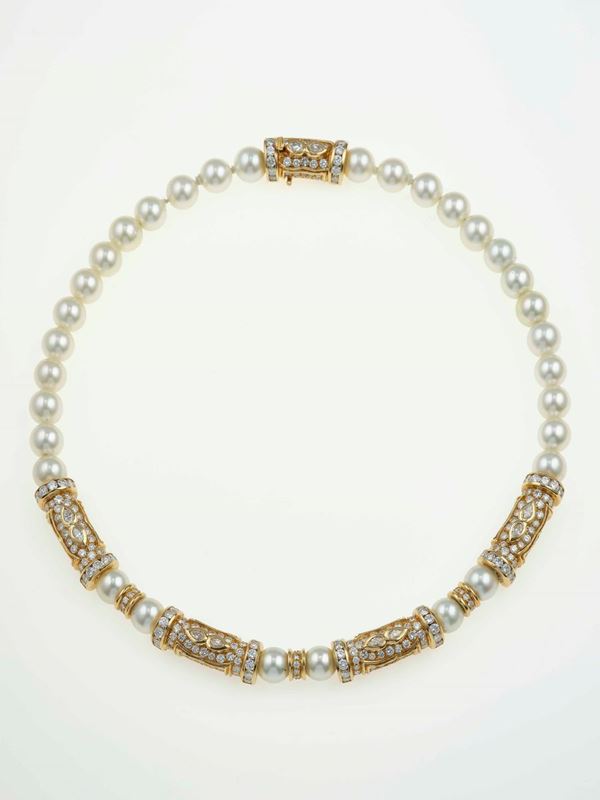 Culturead pearl and diamond necklace