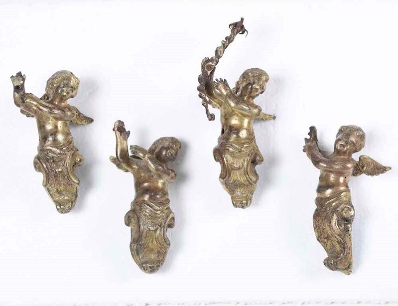 Quattro angioletti in bronzo dorato. Fonditore del XVIII-XIX secolo  - Auction Sculptures | Cambi Time - Cambi Casa d'Aste