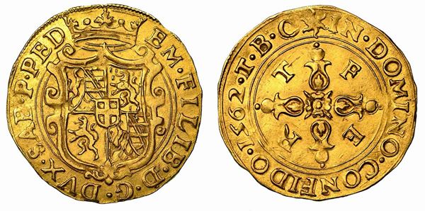 EMANUELE FILIBERTO. Testa di ferro (1553-1580). Scudo d'oro del Sole 1562 (V tipo). Torino.