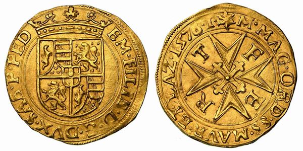 EMANUELE FILIBERTO. Testa di ferro (1553-1580). Scudo d'oro del Sole 1576 (VI tipo). Torino.