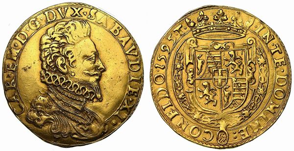 CARLO EMANUELE I. Il Grande (1580-1630). Quadrupla 1595 (III tipo). Torino.